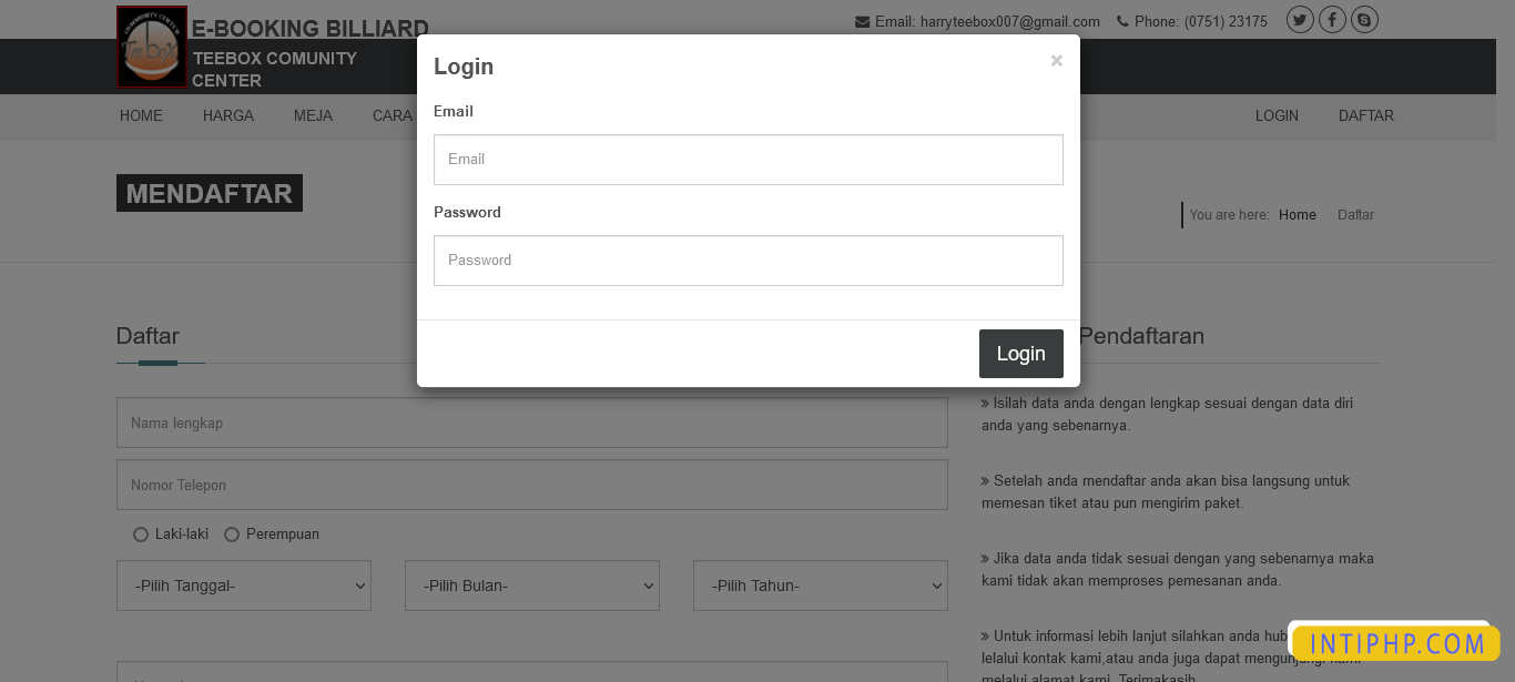 Project Source Code E-booking Billiard Dengan Php Mysqli - INTI PHP