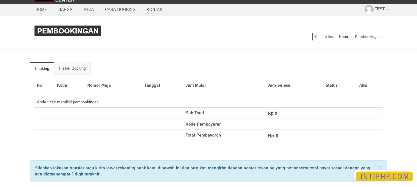 Project Source Code E-booking Billiard Dengan Php Mysqli - INTI PHP
