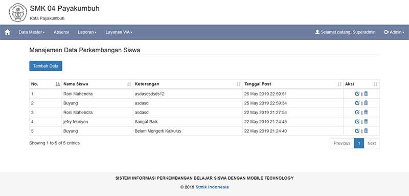 SIstem informasi perkembangan siswa dengan notifikasi whatapp dan php mysql