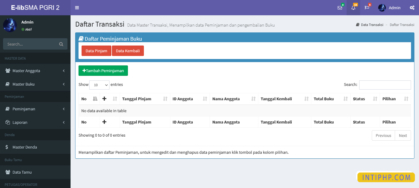 Source Code E-library Atau Perpustakaan Dengan Codeigniter - INTI PHP