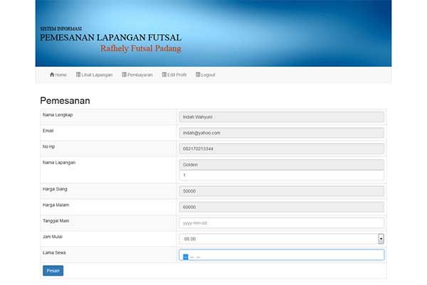 Program Pembookingan Lapangan Futsal Php Mysql