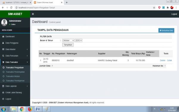 Sistem Informasi Manajemen Aset (SIM ASET) Support Barcode Reader